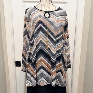 Cato Chevron Blouse in Black, Brown, and Gray